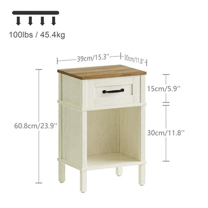 White Farmhouse Nightstands, Nightstand with Drawers, Small Bedside Table | Modern Bedroom Nightstand, Farmhouse End Table,White Wood Night Stand,Side Table Bedroom,End Table with Storage LET512WR - color: White and Rustic Brown