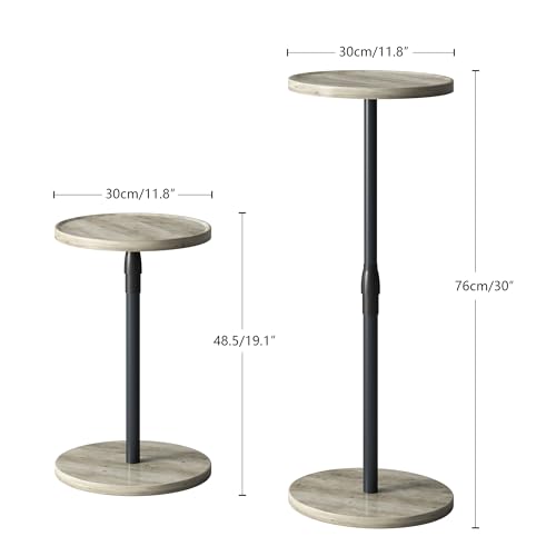 Adjustable Round Side Table, Small End Table, Pedestal Drink Table for Small Spaces, Tall Round Nightstand for Living Room Bedroom Sofa Couch, Oak ET-010QK - color: Oak