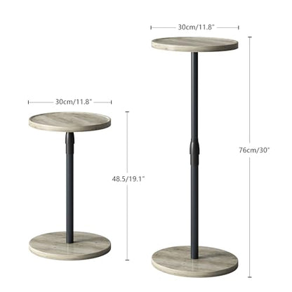 Adjustable Round Side Table, Small End Table, Pedestal Drink Table for Small Spaces, Tall Round Nightstand for Living Room Bedroom Sofa Couch, Oak ET-010QK - color: Oak