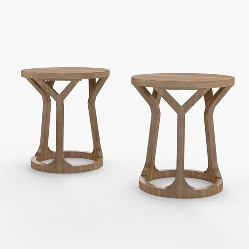 Kinfant Accent Side Table - Vintage Wood End Table Sofa Table with Bottom Shelf for Living Room, Bedroom, Office (2-Pack-Brown) - style: 2-pack-Brown