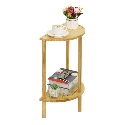 End Table Half Moon Side Tables, 2 Tier Half Round Side Table, Sofa Side Half Round Table with 2-Tier Storage Shelves, Nightstand for Living Room, Bedroom, Small Space, Rustic Brown, Boho Side Table