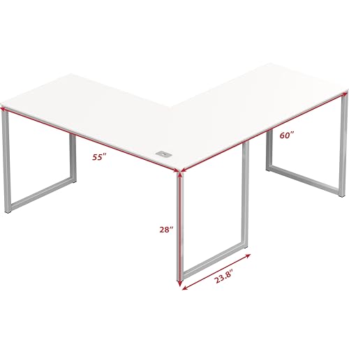 SHW Mission 55 x 60 Inches L-Shape Home Office Computer Desk, White - color: White, size: 55-Inch L-Shaped