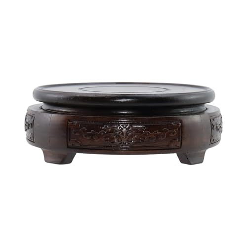 Wooden Display Stand Base Round Wood Carved Craft Pedestal, 4" x 4" | Traditional Wooden Base, Oriental Antique Display Riser, Pedestal Stands for Vase, Crystal Ball, Teapot, Stone, Flower Pot - size: Round, 4" x 4"