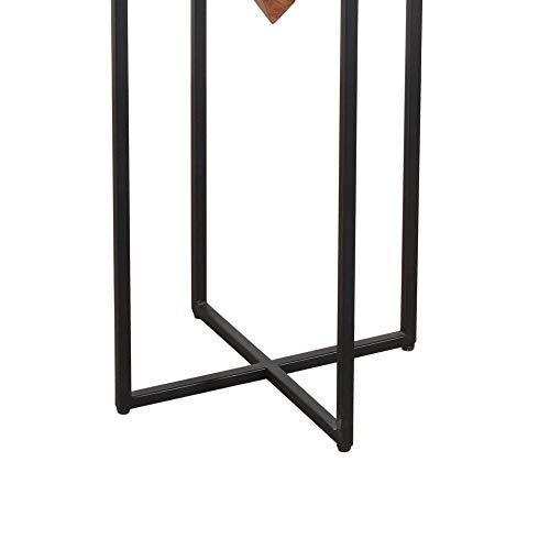 The Urban Port 30 Inch Pyramid Shape Wooden Side Table | Brown Finish, Cross Black Metal Base, Modern Accent End Table, For Living Room, Bedroom, Entryway, Lounge, Home Decor Display - size: 30-Inch