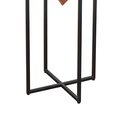 The Urban Port 30 Inch Pyramid Shape Wooden Side Table | Brown Finish, Cross Black Metal Base, Modern Accent End Table, For Living Room, Bedroom, Entryway, Lounge, Home Decor Display - size: 30-Inch