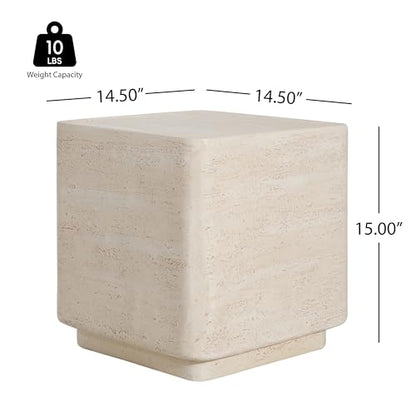 Christopher Knight Home Zax Lightweight MGO Outdoor Side Table, Square Accent Table with Stone-Like Texture, Weather Resistant Small End Table for Indoor/Outdoor Usage, No Assembly, Beige Travertine