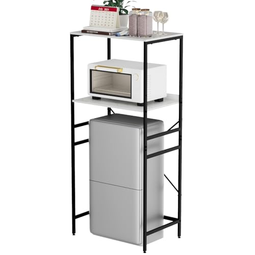 Mini Fridge Shelf Mini Fridge and Microwave Stand Over Mini Fridge Storage Rack Height Adjustable Microwave and Fridge Stand Suitable for Dorm, Kitchens, Offices,Marble-Look - color: Marble-look Finish