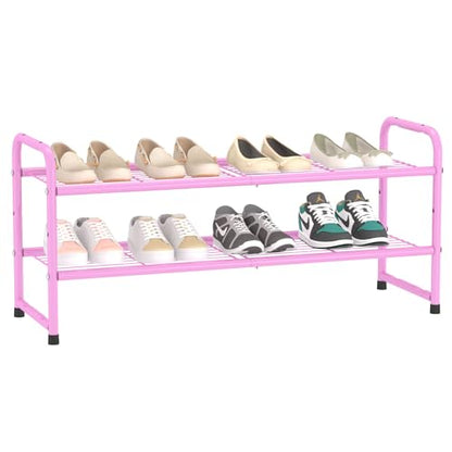 SUFAUY 2 Tier 33" Wide Shoe Rack, Closet Metal Wire, Stackable, Pink - color: Pink
