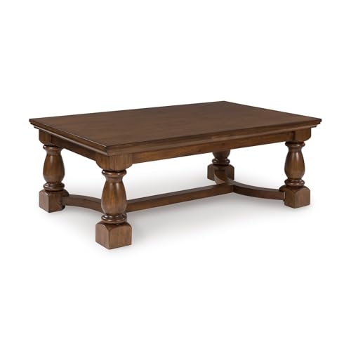 Signature Design by Ashley Sturlayne Transitional Coffee Table with Trestle Base, Dark Brown - color: Brown, style: Coffee Table