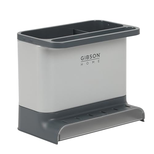Gibson Home Ledgebrook Sink Caddy with Metal Panel, Metal Sponge Holder for Kitchen Sink, Countertop Organizer and Storage Essentials with Drain Board - size: Sink Caddy w/ Rack
