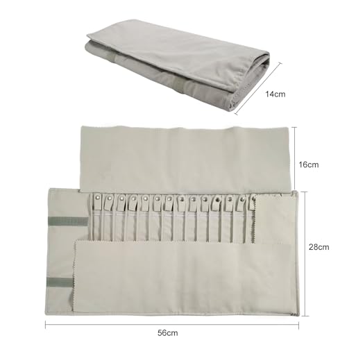 Travel Necklace Organizer, Portable Jewelry Storage Case, 16 Slots | No Tangle, Double Elastic Band, Roll Up, Lightweight, Jewelry Roll Bag for Chains Bracelets, Claimond Veins, Beige
