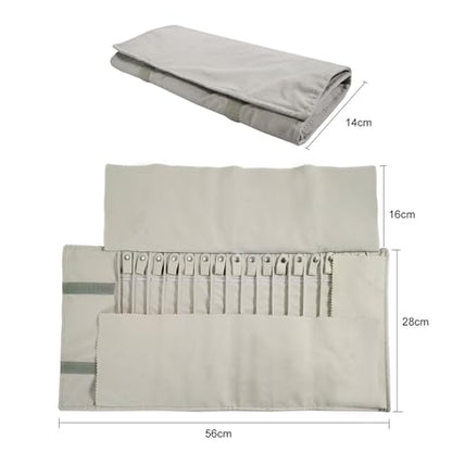 Travel Necklace Organizer, Portable Jewelry Storage Case, 16 Slots | No Tangle, Double Elastic Band, Roll Up, Lightweight, Jewelry Roll Bag for Chains Bracelets, Claimond Veins, Beige
