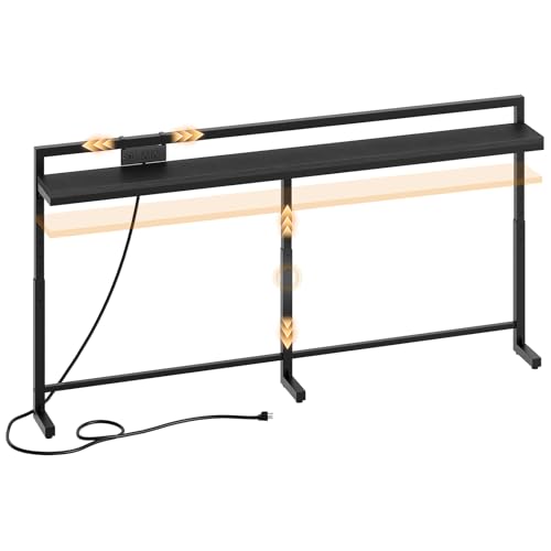 70.9'' Narrow Console Table with Adjustable Height (27.6''-35.4''), Behind Couch Table Skinny with Outlet, Long Entryway Table, Couch Table Behind Sofa for Living Room, Black CT21UBB - color: Black, size: 70.9"L x 6.7"W x 27.6"H - 35.4"H