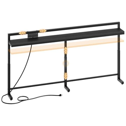 70.9'' Narrow Console Table with Adjustable Height (27.6''-35.4''), Behind Couch Table Skinny with Outlet, Long Entryway Table, Couch Table Behind Sofa for Living Room, Black CT21UBB - color: Black, size: 70.9"L x 6.7"W x 27.6"H - 35.4"H