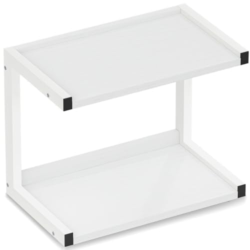 MARTY 2 Tier 12.6"x7.7" Counter Shelf Organizer Kitchen Spice Rack for Countertop, Coffee Station Organizer for Mugs Cups, Wood Shelf Desk Storage Organizer for Bathroom Home Office (White) - color: White, size: Small