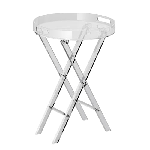 VEVOR Acrylic Folding Tray Table, Acrylic End Table with Folding X Leg, Clear Acrylic Side Table for Coffee, Drink, Food, Snack for Living Room & Bedroom - style: Folding X Leg