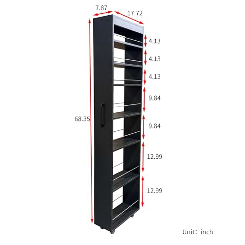 7 Tier Multi-Functional Pull-Out Multi-Tier Storage Single-Sided Open Shelf for Kitchen, Living Room & Narrow Spaces - color: 07-black - 7 Tier