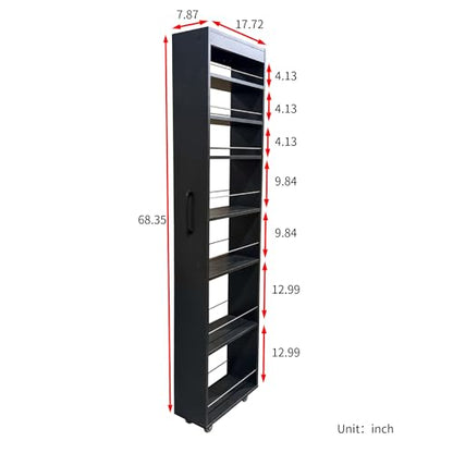 7 Tier Multi-Functional Pull-Out Multi-Tier Storage Single-Sided Open Shelf for Kitchen, Living Room & Narrow Spaces - color: 07-black - 7 Tier