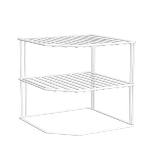 ROFAY Kitchen Cupboard Organiser, 3 Tier White Corner Plate Rack for Kitchen Cupboard Storage - Cupboard Shelf Insert Organiser (Pack of 2)
