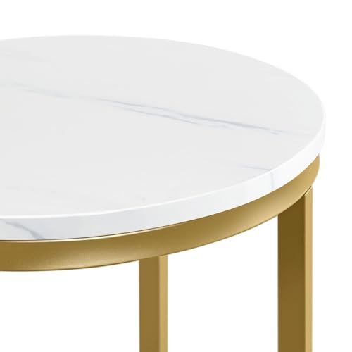 Yaheetech Round End Table Set of 2, 16 in Faux Marble Accent Table, Modern Side Table with Marble Top and Metal Frame, Coffee Table Telephone Table for Living Room/Small Space, Gold - color: Gold