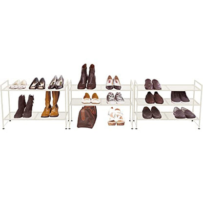 Simple Houseware 3-Tier Stackable Mesh Shoe Rack, White - color: White, style: Mesh Panel