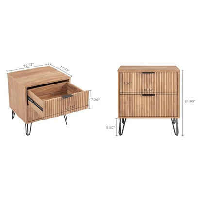 Sturdy Metal Legs Small Nightstand, Modern Nightstand with Textured Drawers, Storage Cabinet for Indoor use, Brown - color: Brown