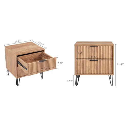20" Sturdy Metal Legs Small Nightstand, Modern Nightstand with Textured Drawers, Storage Cabinet for Indoor Home use, Brown - color: Brown