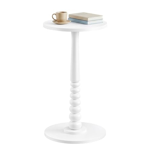 VASAGLE Round Side Table, Small Drink End Table, Solid Wood Leg | Accent Nightstand, Mid-Century Modern, for Living Room Bedroom, Cloud White, MARIEL Collection, ULET293WB02S - color: Cloud White, size: Round