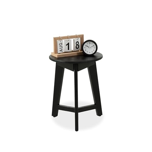 VICTORY RELAX Round Side Table – Solid Acacia Wood End Table for Living Room or Bedroom – Black Wood Finish, Compact Nightstand or Accent Table for Sofas & Beds (13 x 16 x 13 Inches) - color: Black