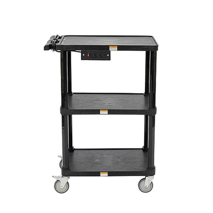 Pearington 3-Shelf Mobile Utility Cart with 3 Outlets and 8' Cord, Heavy-Duty Service Cart for Offices and Warehouses with 3 Shelves, Black - size: 1 Pack