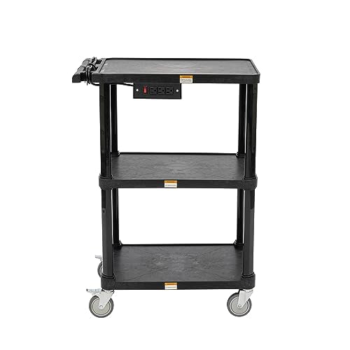 Pearington 3-Shelf Mobile Utility Cart with 3 Outlets and 8' Cord, Heavy-Duty Service Cart for Offices and Warehouses with 3 Shelves, Black - size: 1 Pack
