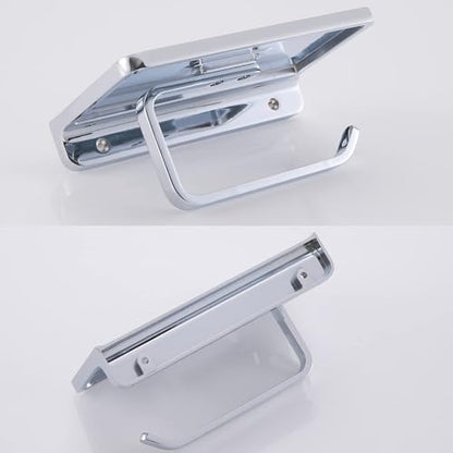 RANDOM Chrome Toilet Paper Holder with Phone Shelf Storage Rack for Bathroom or Kitchen Tissue Roll Paper Holder Dispenser All Solid Metal Wall Mounted RD93008-C. - color: B-polished Chrome