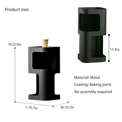 Modern Side Table, Small End Table for Small Spaces, Metal Nightstand with Storage Shelf, Space-Saving Bedside Table Accent Table Drink Tables for Living Room, Bedroom, No Assembly Required - color: Black Trumpet