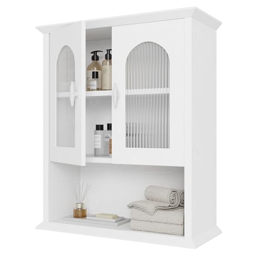 CJL Bathroom Wall Cabinet with Fluted Door, 18.9'' x 23.6'' Medicine Cabinet, Over The Toilet Storage Cabinet, White - color: White, size: 18.9''W x23.6''H x 9.2''D