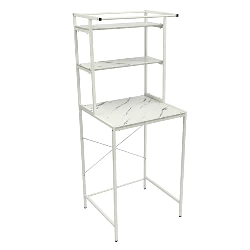 Over The Washer and Dryer Storage Shelf, 3-Tier Bathroom Room Shelf Storage Utility Rack Over The Toilet Washer Dryer Heavy Duty Laundry Room Organizer Bathroom Space Saving Organizer (White+Marble) - color: White+marble