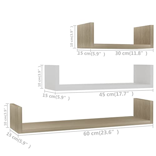 Wall Display Shelf 3 pcs Shelving,Bookcase with Doors,White Bookcase,Suitable for Study, Bedroom, Office, Living Room,White and Sonoma Oak Engineered Wood - color: Multicolour