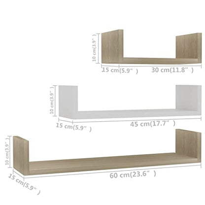 Wall Display Shelf 3 pcs Shelving,Bookcase with Doors,White Bookcase,Suitable for Study, Bedroom, Office, Living Room,White and Sonoma Oak Engineered Wood - color: Multicolour