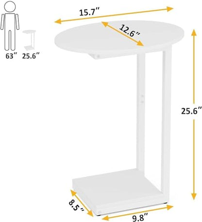 Hosfais Small Side Table End Table, C Shaped Oval Coffee Table, Wooden TV Tray for Living Room, Bedroom, Couch, Small Spaces (White) - color: White, size: Oval