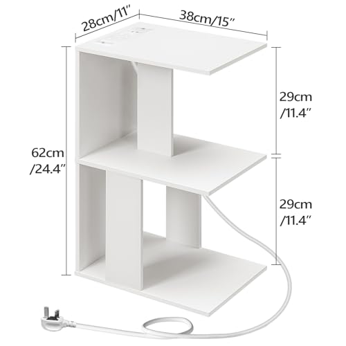 MAHANCRIS End Table with Charging Station, C-Shaped White Side Table, Thin Nightstand with Storage, Bedside Table for Small Spaces, End Tables Living Room, Bedroom, Easy Assembly, ETWT18E01Z - color: White