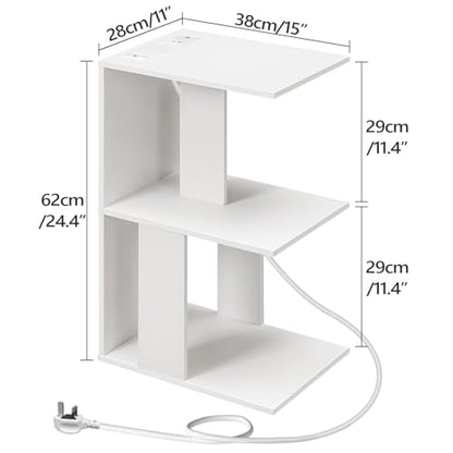 MAHANCRIS End Table with Charging Station, C-Shaped White Side Table, Thin Nightstand with Storage, Bedside Table for Small Spaces, End Tables Living Room, Bedroom, Easy Assembly, ETWT18E01Z - color: White