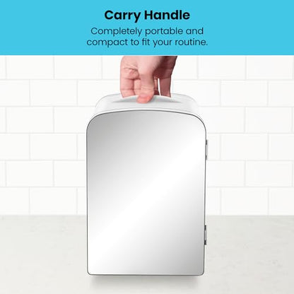 Chefman - Iceman Portable Mirrored Personal Fridge 4L Mini Refrigerator, Skin Care, Makeup Storage, Beauty, Serums & Face Masks, Small For Desktop Or Travel, Cool & Heat, Cosmetic Application, White
