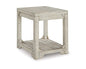 Signature Design by Ashley Fregine Farmhouse Rectangular End Table with Lower Open Shelf, Triangle Bracket Accents, Wood, 25.25" High, Weathered White - color: Whitewash