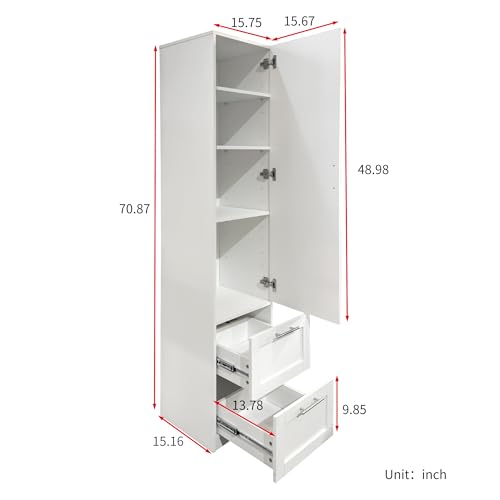 White Pantry Cabinet with Door and 2 Drawers, 70.87" Tall Freestanding Kitchen Storage Cabinet with Adjustable Shelves for Kitchen, Dining Room, Living Room - color: 03 White