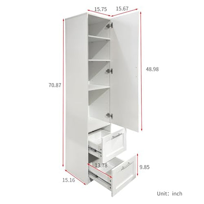 White Pantry Cabinet with Door and 2 Drawers, 70.87" Tall Freestanding Kitchen Storage Cabinet with Adjustable Shelves for Kitchen, Dining Room, Living Room - color: 03 White