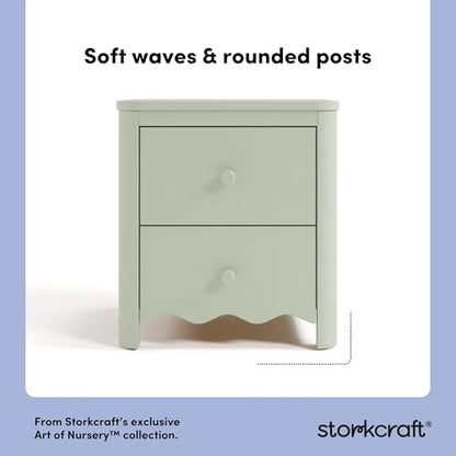 Storkcraft Casablanca 2 Drawer Nightstand, Sage | GREENGUARD Gold Certified, Storage for Kids Bedroom, Premium Wood Nightstand with Iconic Wave Detailing and Rounded Posts - color: Sage, style: Nightstand