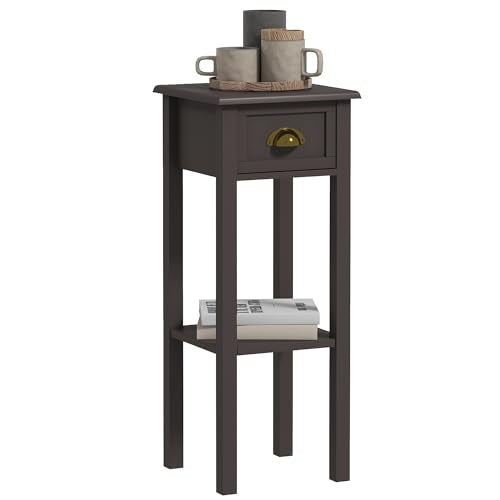 HOMCOM Narrow End Table with Drawer Slim Side Table for Small Spaces Coffee | Tall Telephone Table, Skinny Modern Design, for Small Spaces, Living Room - color: Coffee