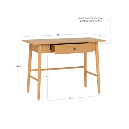 Linon Melissa Natural Wooden One Drawer Writing Desk - color: Natural