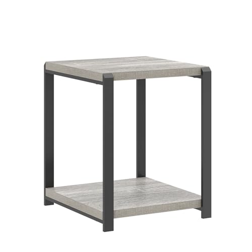 FOLUBAN Modern Side Table, Square End Table with Storage for Living Room Office, Rustic Bedside Table for Bedroom, Small Spaces, Light Grey - color: Light Grey