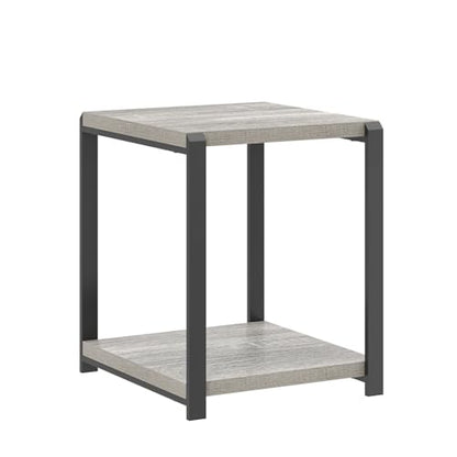 FOLUBAN Modern Side Table, Square End Table with Storage for Living Room Office, Rustic Bedside Table for Bedroom, Small Spaces, Light Grey - color: Light Grey