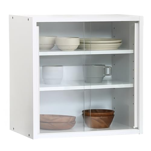 Fuji Boeki 99434 Cupboard, Kitchen Storage, Compact, Width 16.9 x Depth 11.4 x Height 17.3 inches (43 x 29 x 44 cm), White, Glass Door, Movable Shelf, Living Alone - color: Wht, size: 16.9 x 11.4 x 17.3 inches